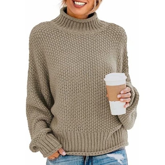 WOMENS Turtleneck Sweaters Batwing - Khaki - Picture 1 of 3